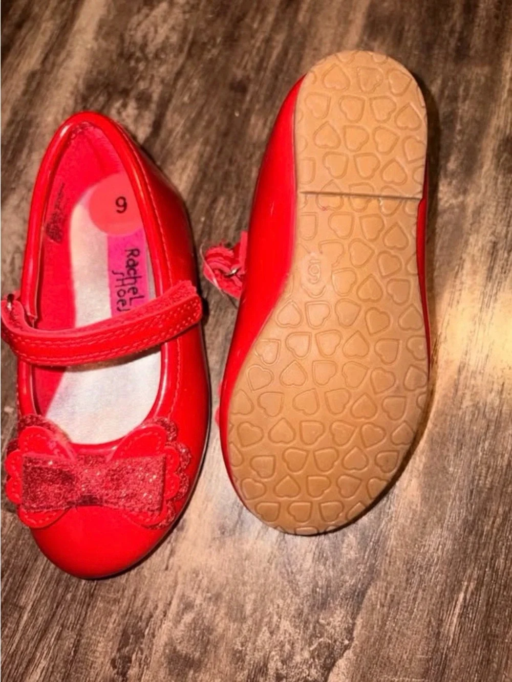 Rachel Shoes Red Patent Mary Jane with Glitter Bow